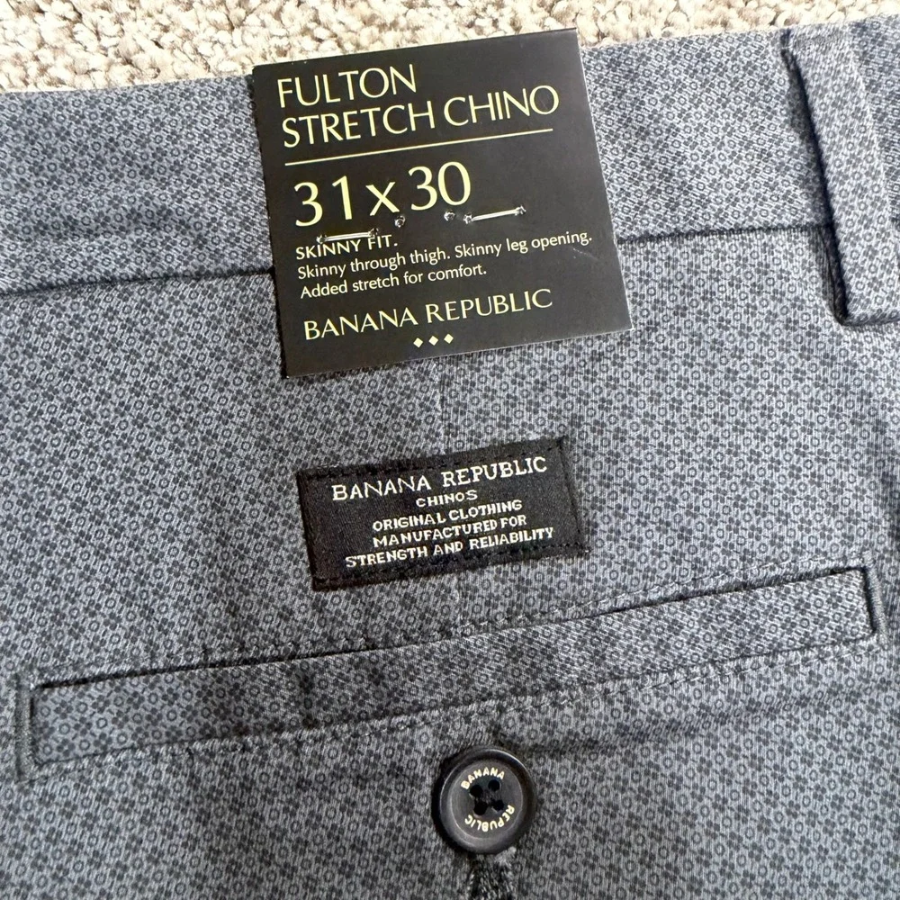 Banana Republic Fulton Skinny Chino Pants Mens 31x30 Grey Geometric Stretch